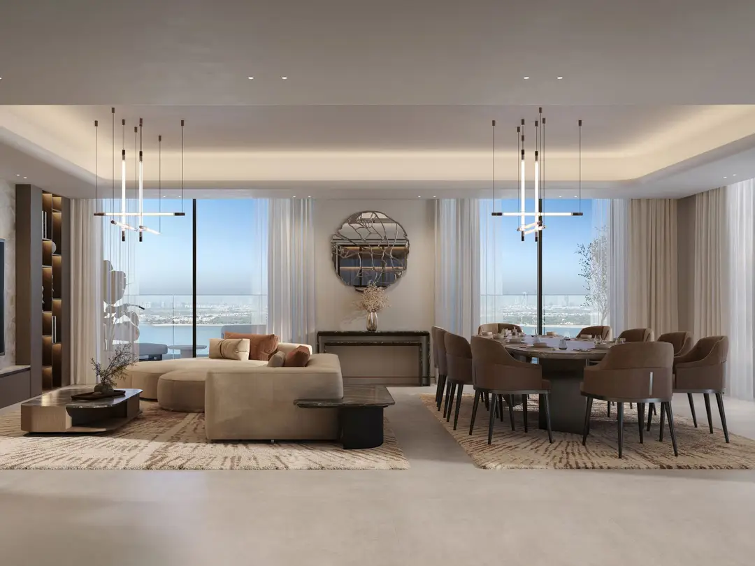 Bashayer penthouse living and dining room with panoramic sea view