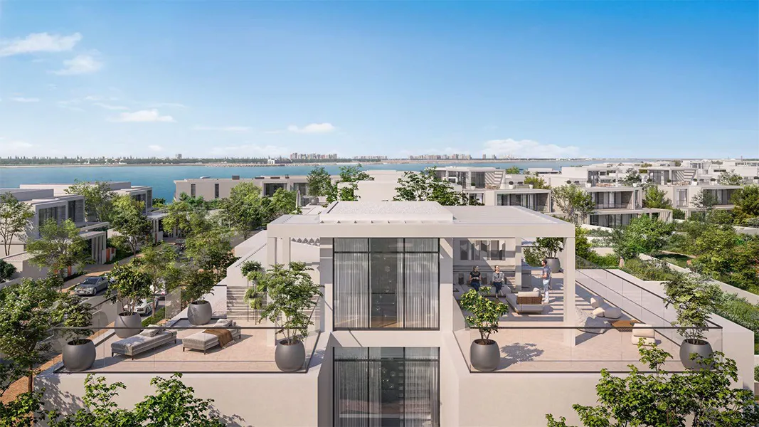 Bashayer rooftop terrace overlooking the sea and Abu Dhabi skyline